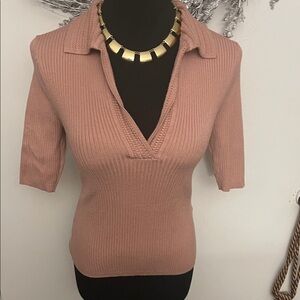 Ribbed Pink V-Neck Top